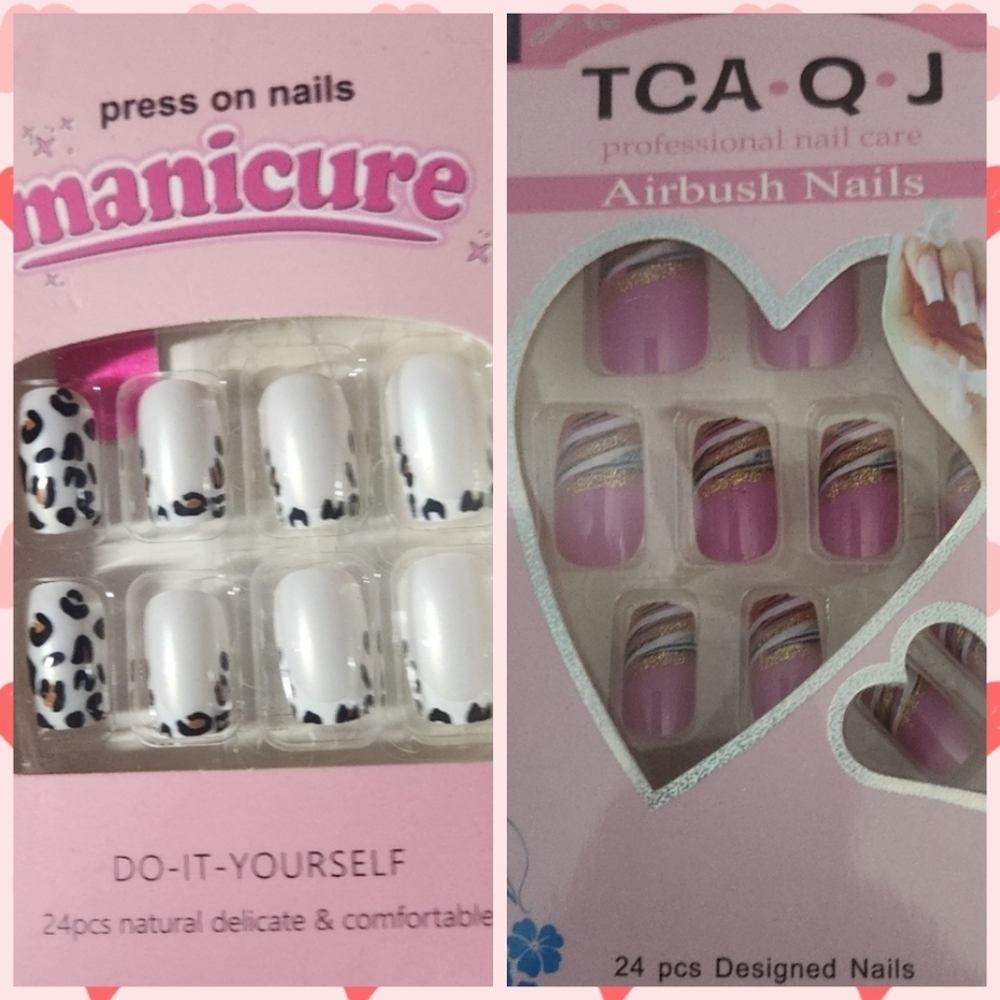 NWT 2 Sets Of Press On Nails- One Animal Print and One Pink Design